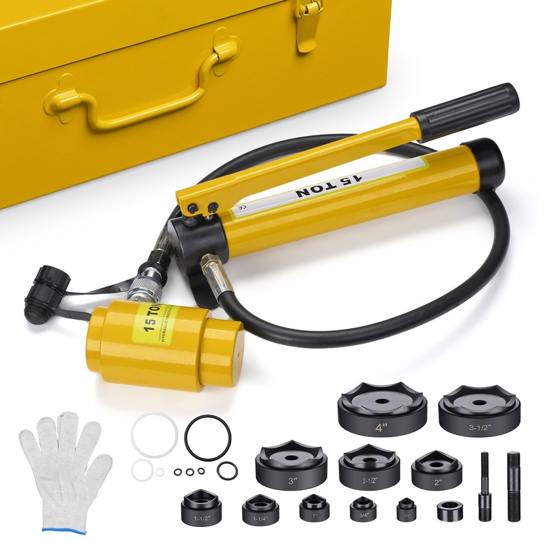 Hydraulic Knockout Punch Driver Kit 15 Ton 10 Dies 11 14 Gauge Conduit Hole Tool