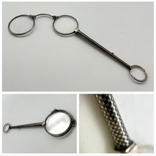 Art Deco Silber Lorgnon Lorgnette Klapp-Stielbrille Niello Schachbrett-Muster