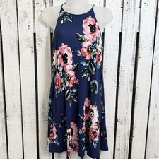 Floral A-line Dress Sleeveless Navy Blue Pink Size Small Above Knee Sundress
