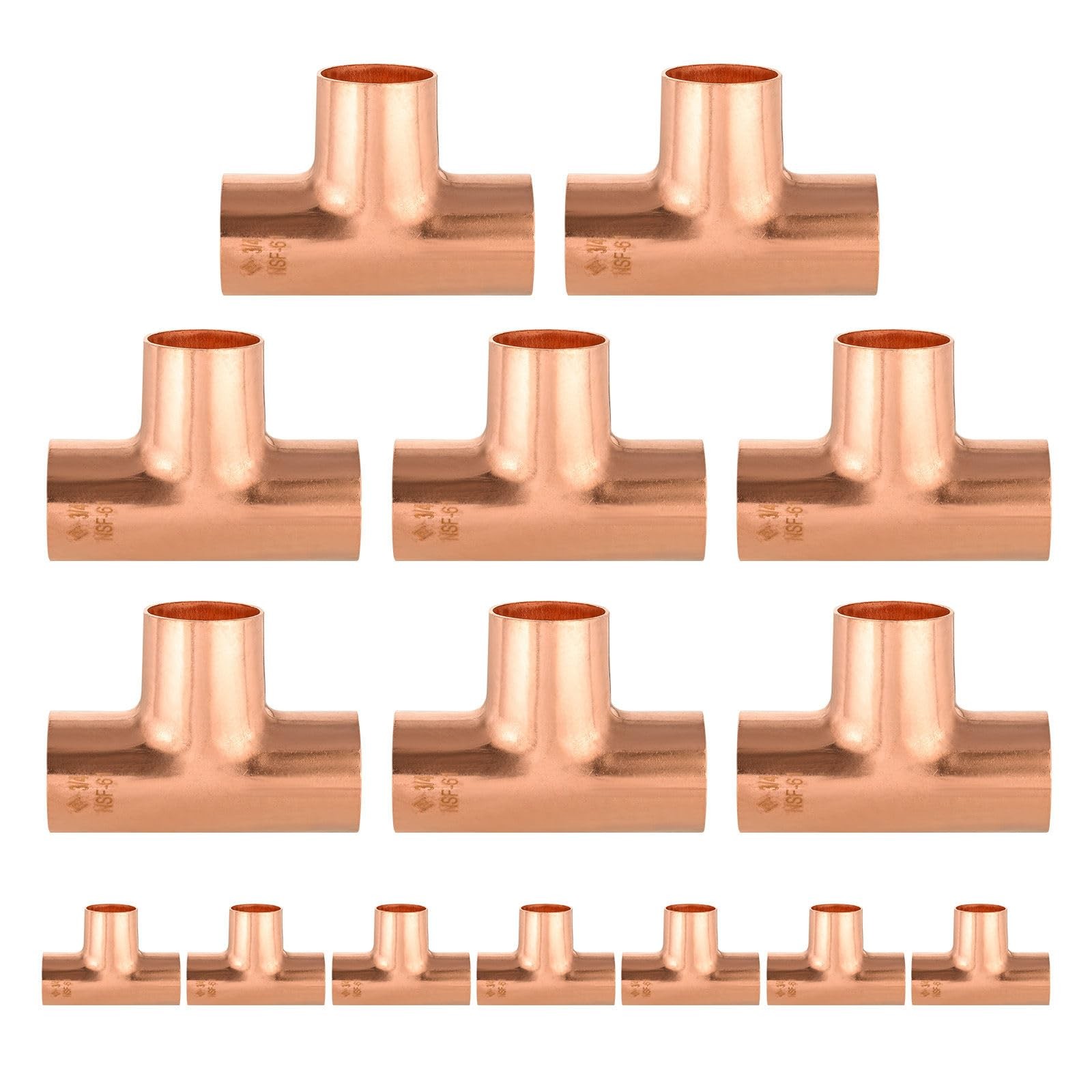 15 PCS Copper Sweat Fitting 3/4 Inch Sweat Copper Tee Pipe Connector