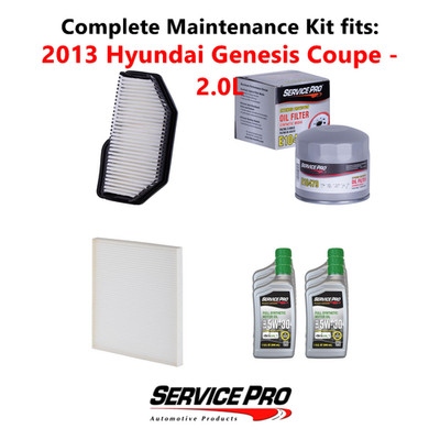 2013 Hyundai Genesis Coupe 2.0L Complete Air, Oil & Cabin Filter Kit (5W-30)