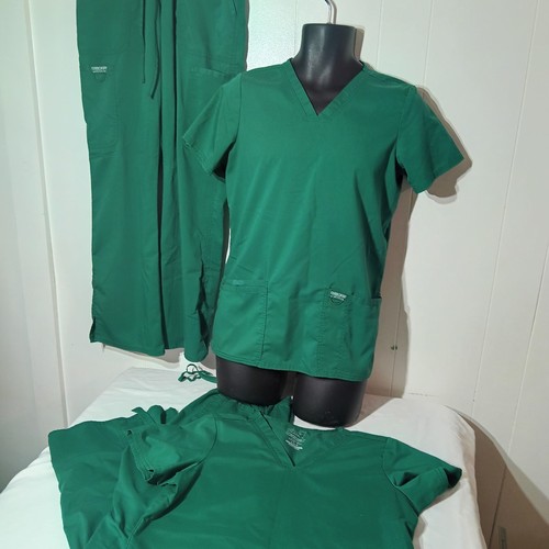 2 SETS Cherokee Workwear Scrubs Hunter Green Size Small Petite Tops And Bottoms - Picture 3 of 7