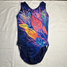 GK Elite Navy Feather Design Tank Style Practice Gymnastics Leotard AM