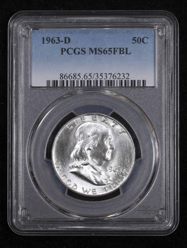 1963 D Half Dollars Franklin PCGS MS-65 FBL