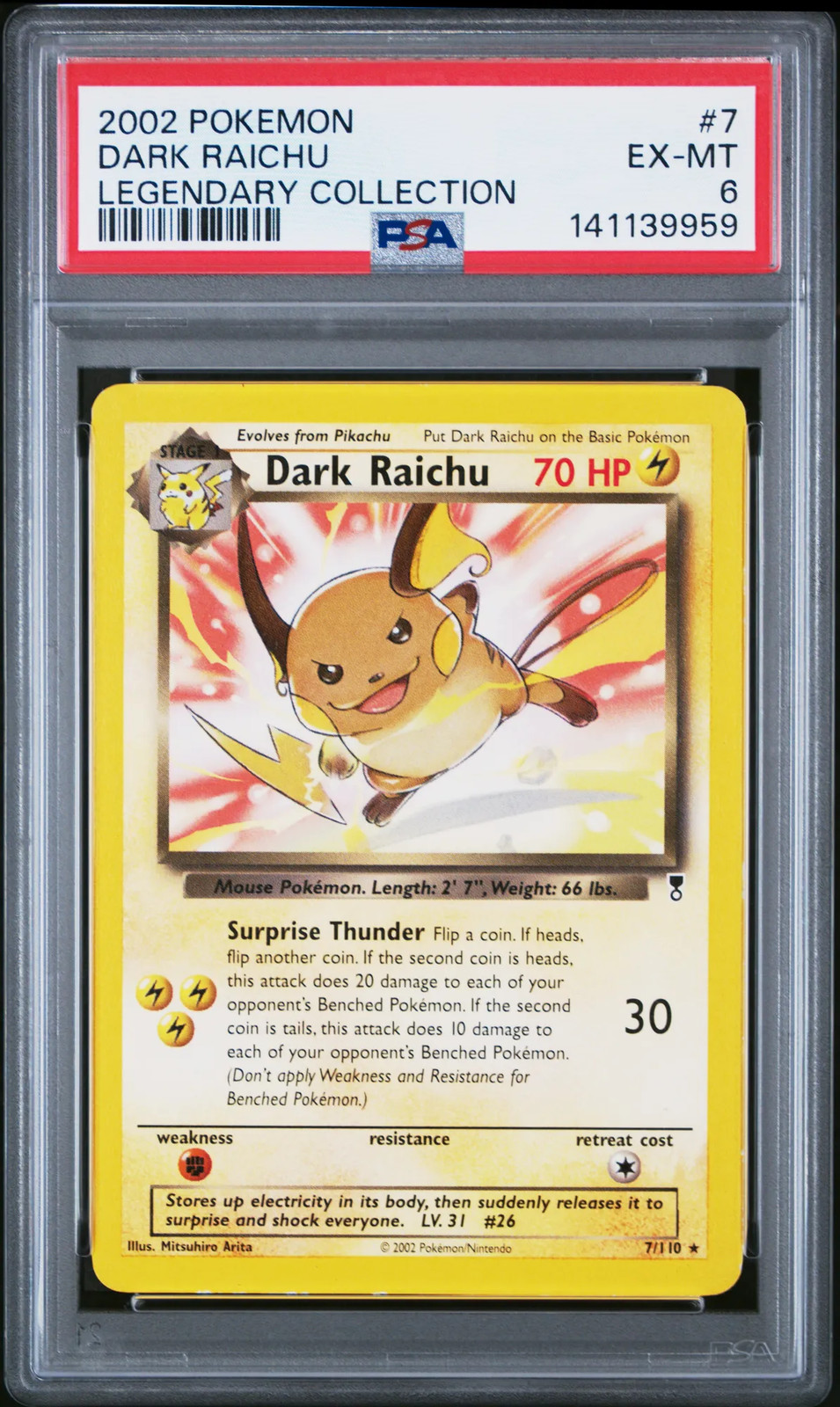 2002 Pokemon Legendary Collection Dark Raichu #7 PSA 6