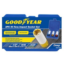 Goodyear 3PC Thin Wall Deep Impact Nut Socket Wheel 1/2" Drive 17mm 19mm 21mm