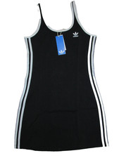 Adidas Originals Adicolor Women's size L Stretch Tank Black White 3-S Midi Dress