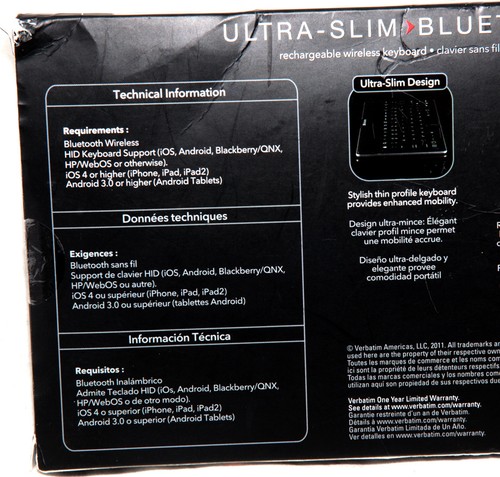Verbatim Ultra Slim Wireless Bluetooth Keyboard 97753 For iPad, iPhone, Android - Picture 3 of 7