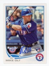 SIGNED BASEBALL CARD AUTO OPENING DAY TOPPS 2013 MIKE OLT TEXAS RANGERS #114 RC
