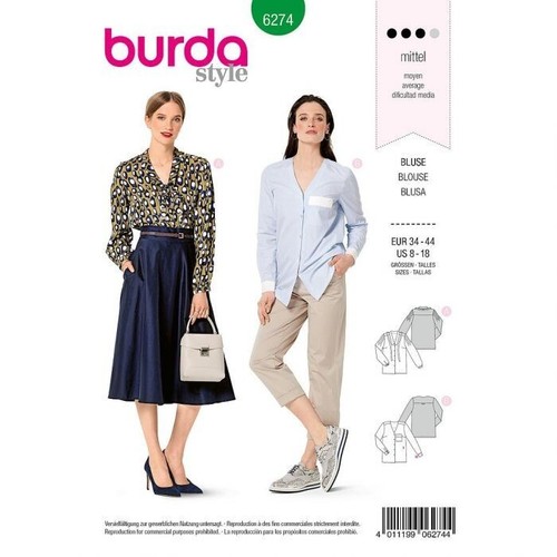 Patron De Couture Burda 6274 – 2 Modèles Blouse/chemise, Tailles 36 à 46