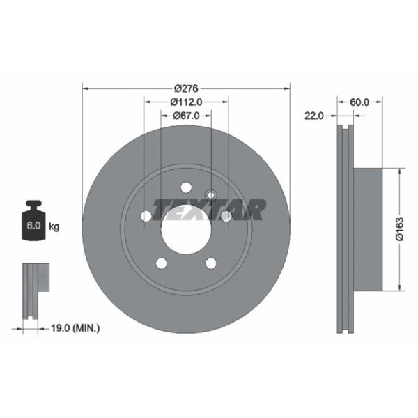 Textar 2X Bremsscheibe Vorne Ø276 Mm FüR Mercedes-Benz Vito Bus 638 112 CDI 2.2-image