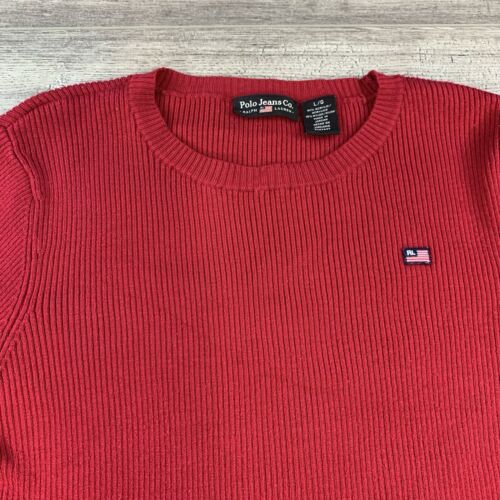 Vtg 90’s Y2K Polo Jeans Co Ralph Lauren Cropped Ribbed Sweater Women’s Large Red - Picture 3 of 15