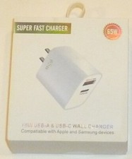 65W Super Fast Wall Charger with USB-A  USB-C Port - Black - NEW in Package