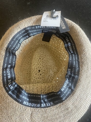 Steve Madden Damen hellbraun gewebtes Fedora schwarzes Band zwei Texturen Floppy - Bild 4 von 5