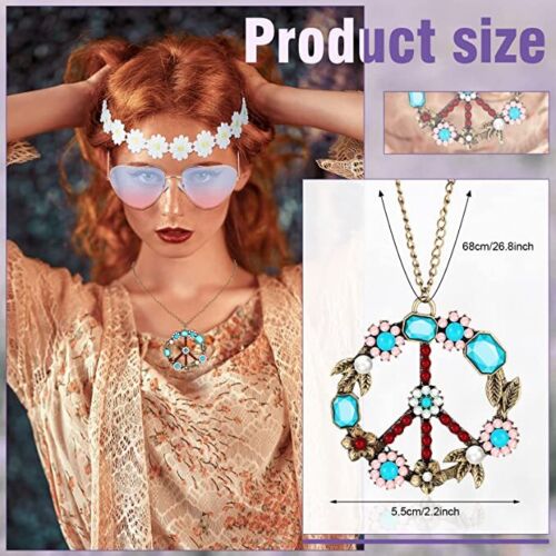 N1039 Love Hippie Disco 60s 70s Costume Earrings Glasses Headband Peace Necklace - Picture 4 of 9