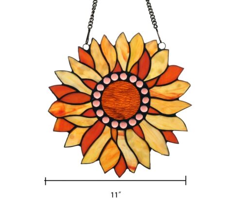 Panel Ventana Redondo Floral Sundance Girasol Estilo Tiffany PAR de Vidrieras - Imagen 6 de 6