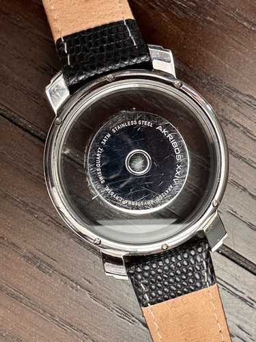 Akribos XXIV AK412SS Rare Unique Men's SILVER Swiss FLOATING BLACK Strap Watch - Picture 6 of 7