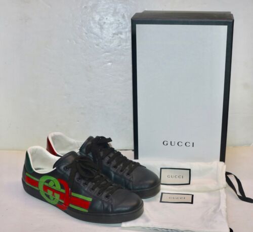 Gucci Ace Wolf Men's Designer Shoes Black Embroidered Leather Sneakers –  AmbrogioShoes