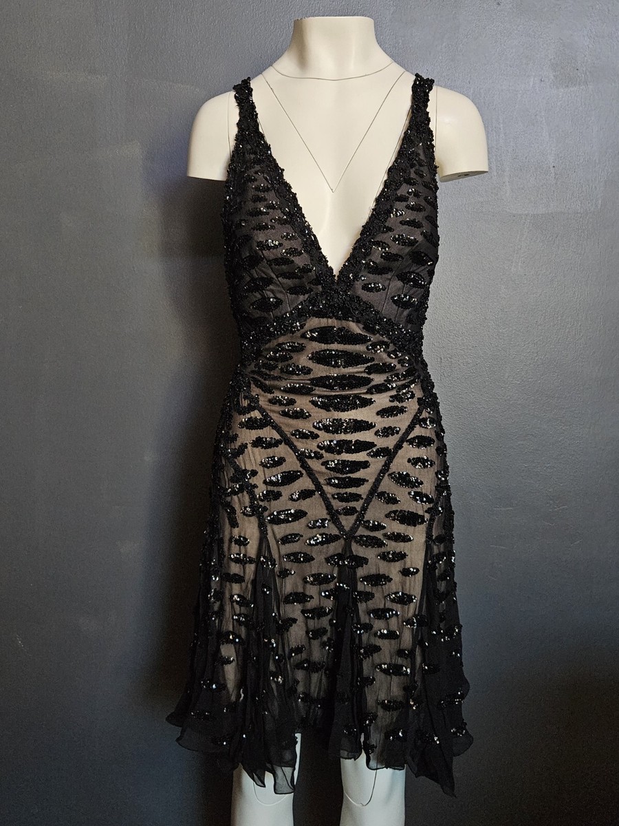 STUNNING MANDALAY Y2K Evening COCKTAIL DRESS Embellished Beaded BLACK  Size 8