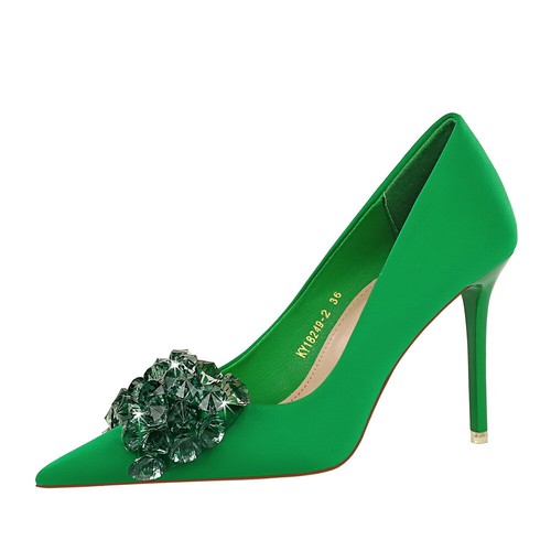 Women's Faux Suede Stiletto Pumps Rhinestone Bow Pointed Toe Mid/High Heel Shoes - Picture 25 of 34