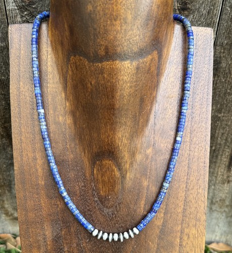 Southwestern 925 Sterling Silver Lapis Pearls Bead Necklace 18 Inch - 第 1/12 張圖片