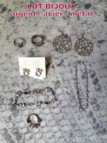 Lot De 7 Bijoux – Bagues Et Bracelets En Argent, Acier Et Métal – Occasion TBÉ