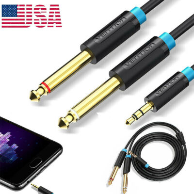 3.5mm to 6.35mm 1/8'' TRS to Double  1/4'' TS Stereo Y-Splitter Cable for Speaker