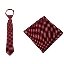 Men's Burgundy Dot Zipper Necktie & Pocket Square Set Weddings Formals Proms