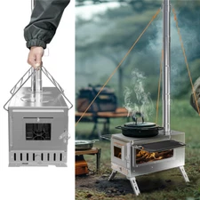 Quickly Heat up Camping Stove with Large Firebox, Heat Resistant Glass, Gloves