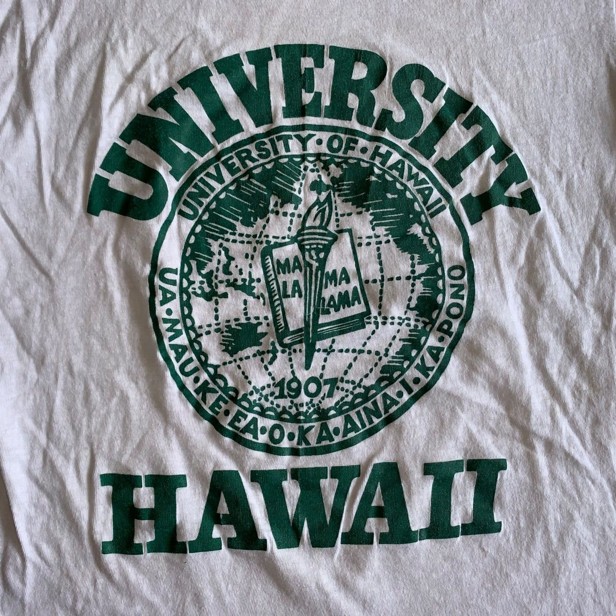 60s - 70s VINTAGE UNIVERSITY OF HAWAII WHITE T-SHIRT MEN SZ S 