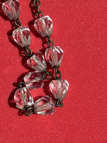 Vintage Catholic Crystal 23" Rosary Silver Tone Crucifix Our Lady of Grace Medal - Picture 8 of 9