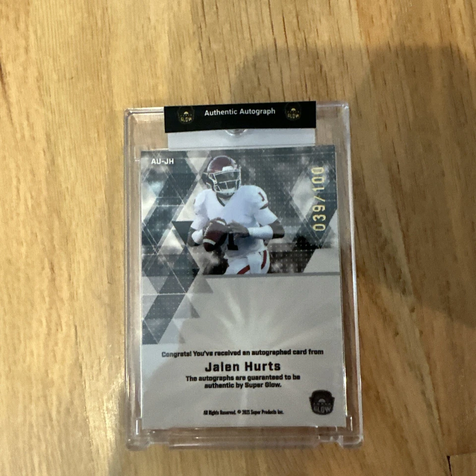 2021 Super Glow Sports  Autograph Orange Jalen Hurts 039 /100  - Image 2 of 2