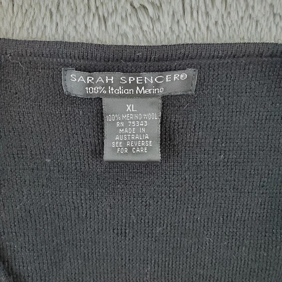 Suéter Sarah Spencer Italiano Lana Merino Cuello en V XL Negro Acampanado Encaje Manga Larga Foto 2 de 4