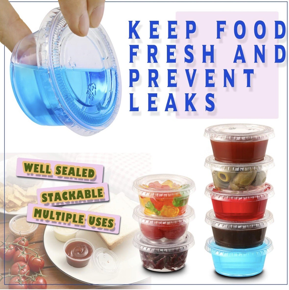 2.0 oz [200 Sets] Crystal Clear BPA Free Plastic Portion Cups With