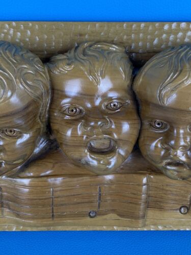 Scultura Da Parete In Legno “ 7 Note Musicali” Con Teste Bambini Putti 69cm - Foto 5 di 13