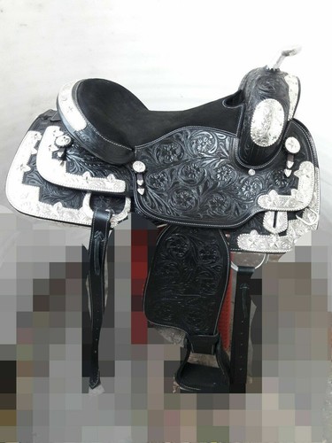 sella western show in pelle nera con angolo argento da 14 a 18 pollici freeship - Foto 7 di 7
