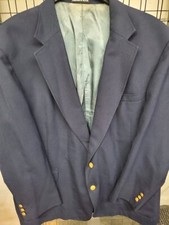 Stafford Gold Buttons Navy Blue Hopsack Wool Blend Blazer Sport Coat Jacket 50R