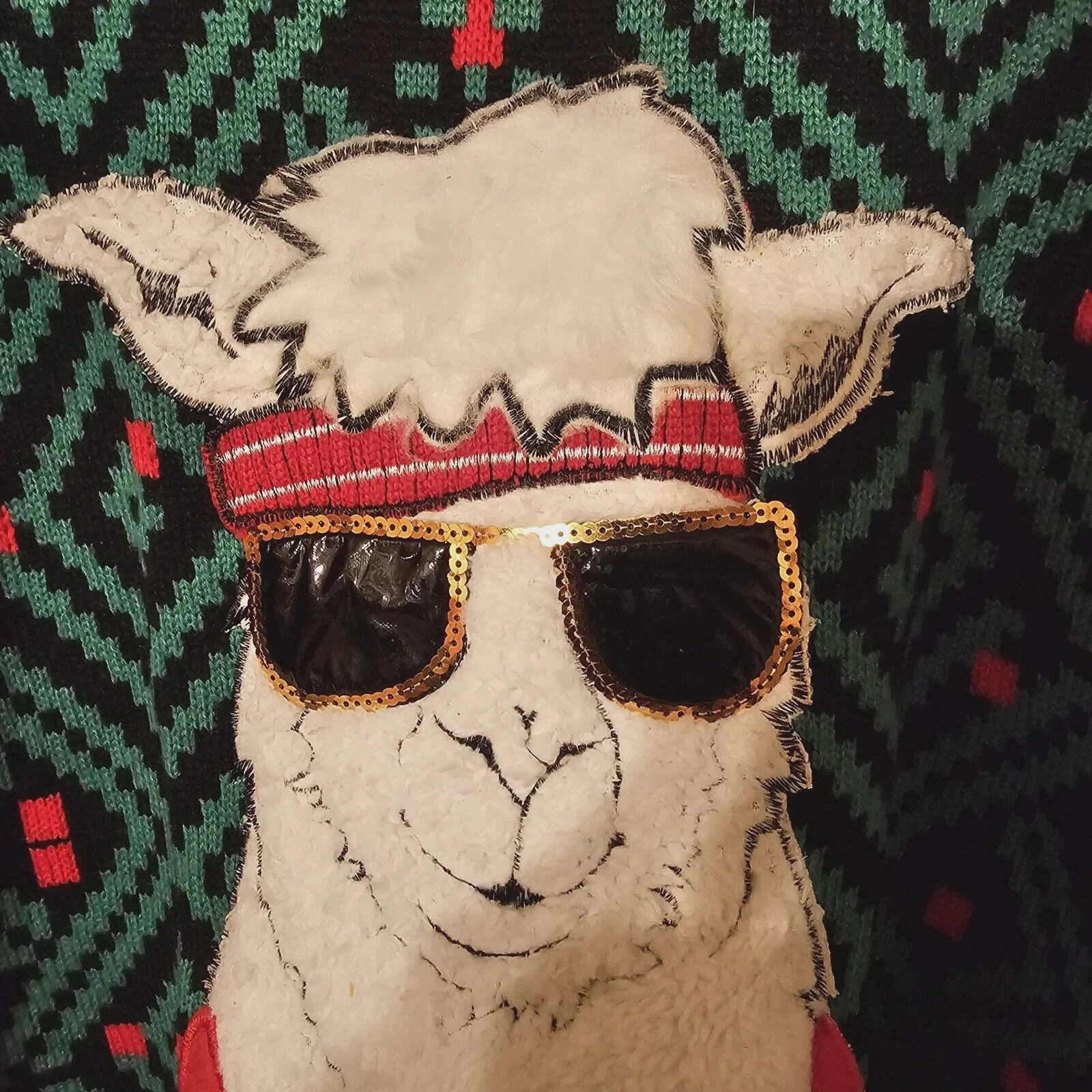 Joy Sweaters Ugly Christmas Sweater Womens Llama Medium Green Holiday Pullover