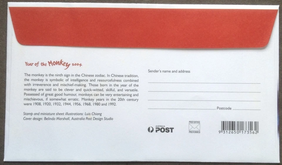 Australia MS -FDC Christmas Island Zodiac Year of the Monkey 2004 - Image 2 of 2