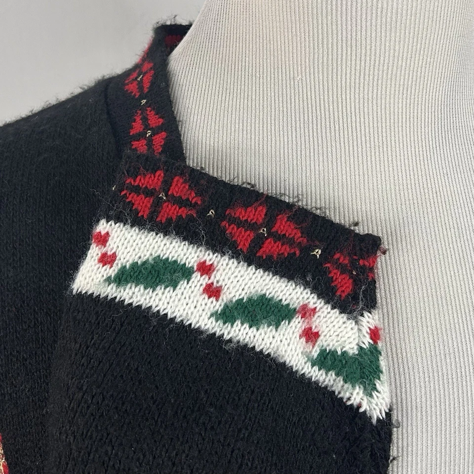 Nutcracker 1X Vintage Ugly Christmas Sweater Cardigan Black Acrylic USA Made - Image 4 of 4
