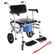 Medical Commode Shower Commode Wheelchair Bedside Toilet and Rolling Chair US