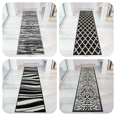 Long Black White Hallway Carpet Runner Rugs Monochrome Modern Hall Mats  60x240cm