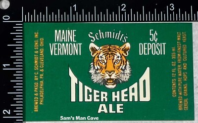 Schmidt's Tiger Head Ale Deposit Beer Label 