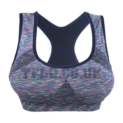 Reggiseno imbottito senza cuciture crop atletico sport palestra yoga fitness top melange UK 0296 - Foto 3 di 7