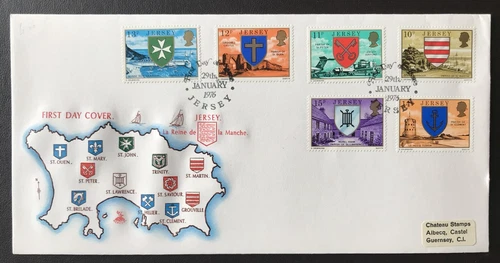 JERSEY - 1976 MID VALUE DEFINITIVE ISSUE TO 15P FIRST DAY COVER.  BY MERCURY
