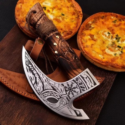 Viking Pizza Axe Hand-Forged Multipurpose Viking Butcher Axe With Leather Sheath - Picture 4 of 4