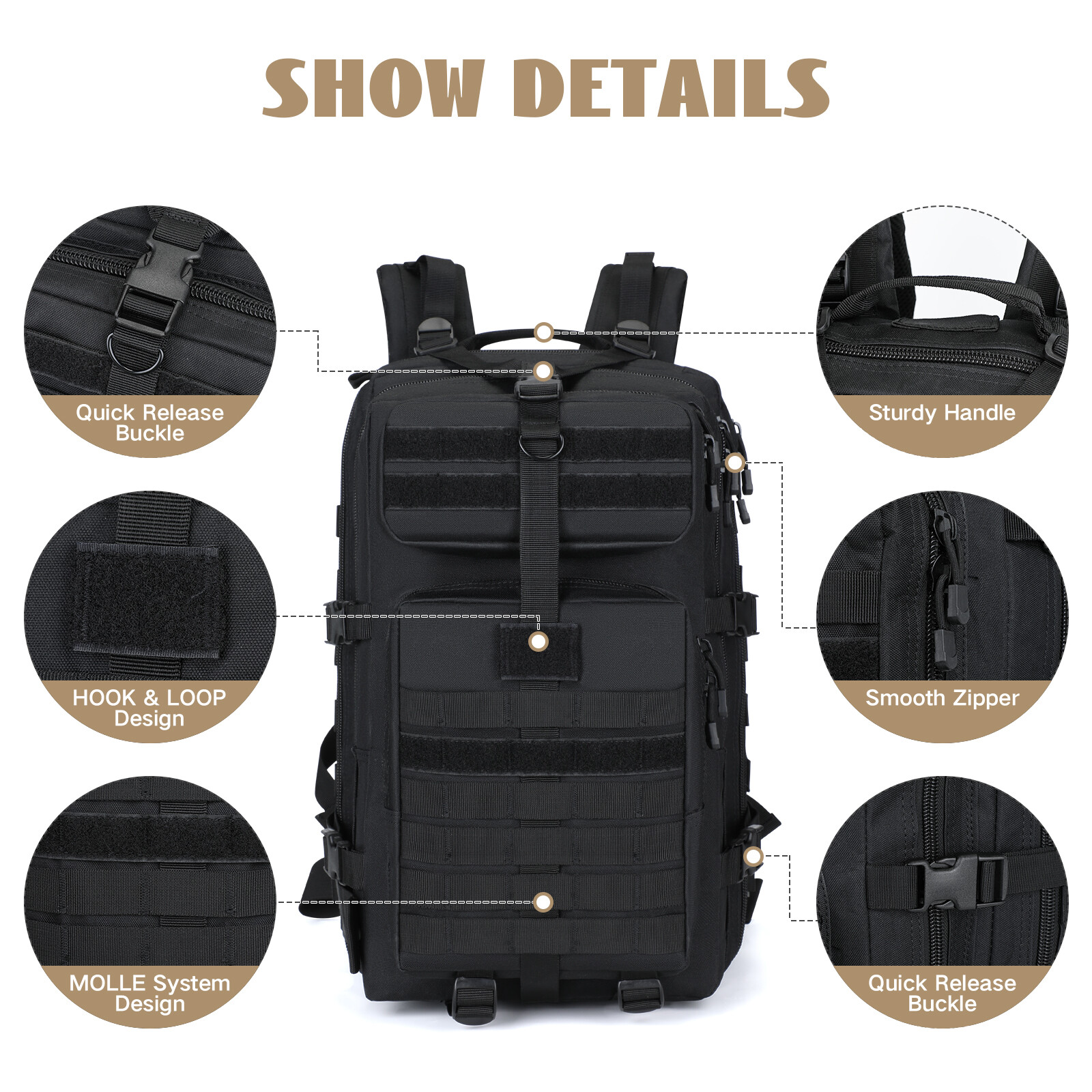 QT&QY 45L Taktischer Rucksack - Militär Rucksack Mit MOLLE System Outdoor