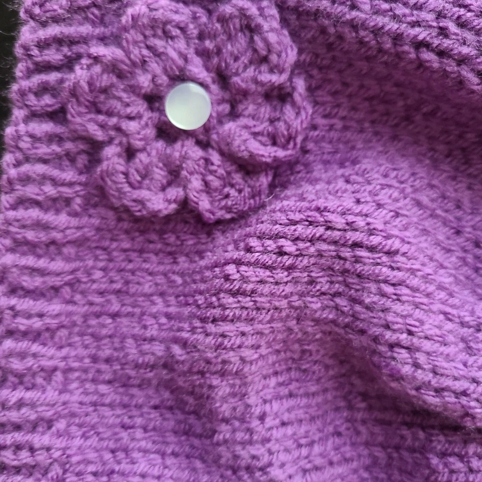 Sombrero Bebé Niña BONNET Tejido Acrílico Poliéster Hecho a Mano Púrpura Talla 2-4 Meses Foto 3 de 4