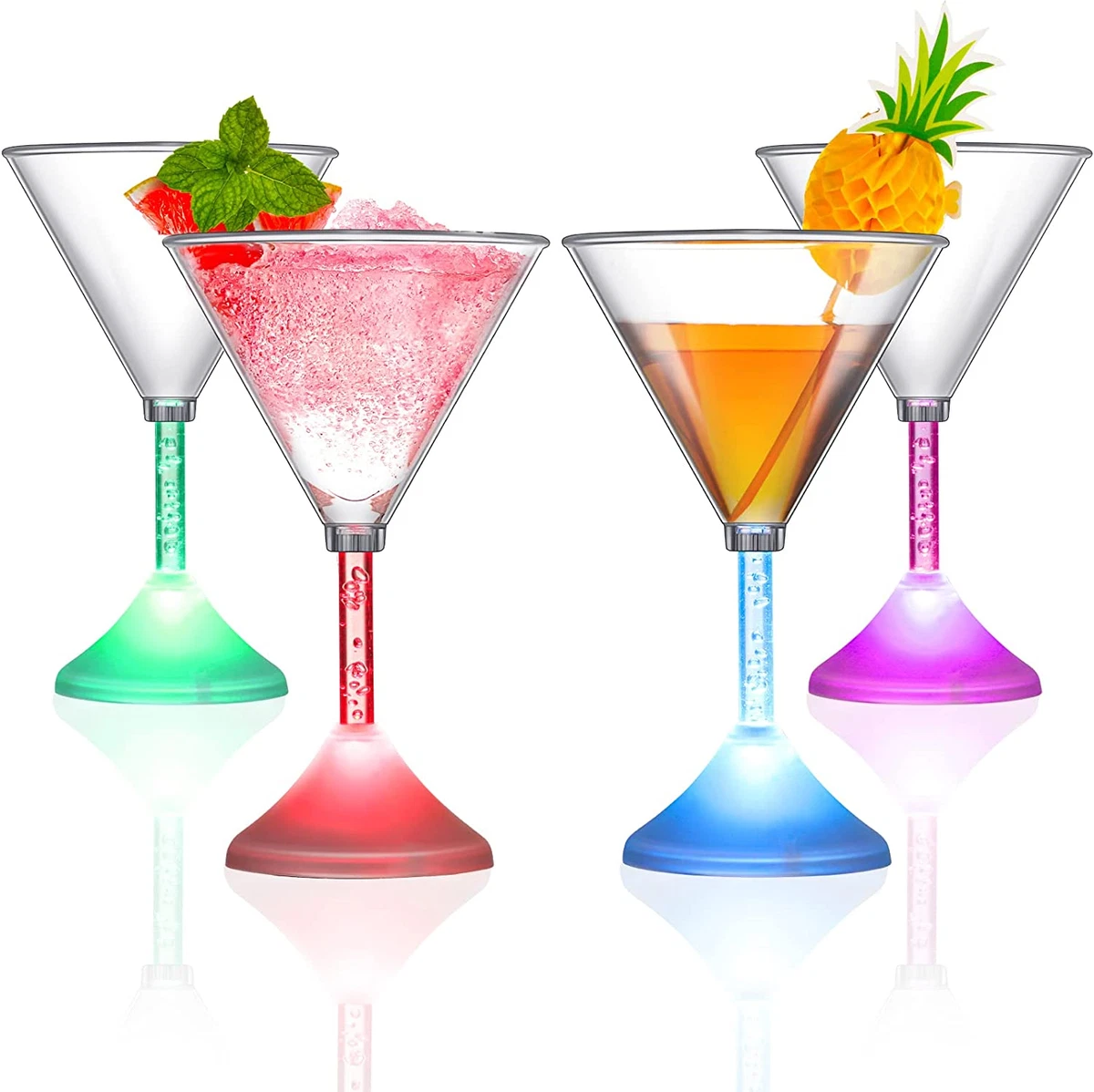 Flashing Plastic Martini Cocktail Glasses 4 Pcs LED Light up