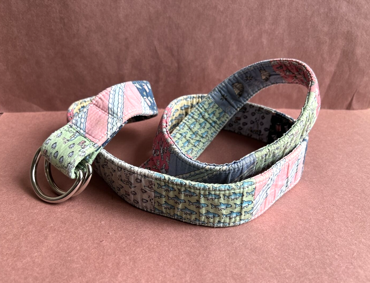 Vineyard Vines Patchword Ocean Theme Belt Vineyard Vines Patchwork Preppy Belt Sz M Canvas Pink Blue  main image 4